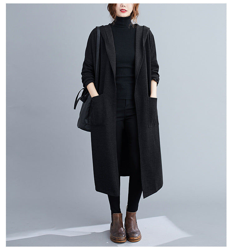 Hooded Solid Loose Coat Outwear