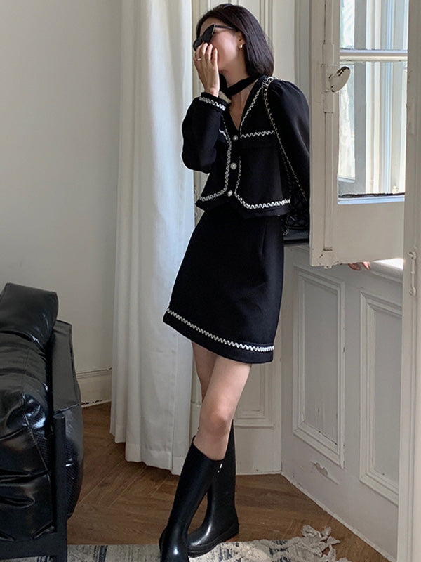 Casual Solid Color Short Blazer And Mini Dress Suit