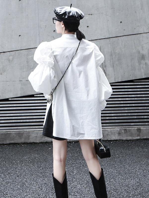 Vintage Layered Puff Sleeve Long Shirt