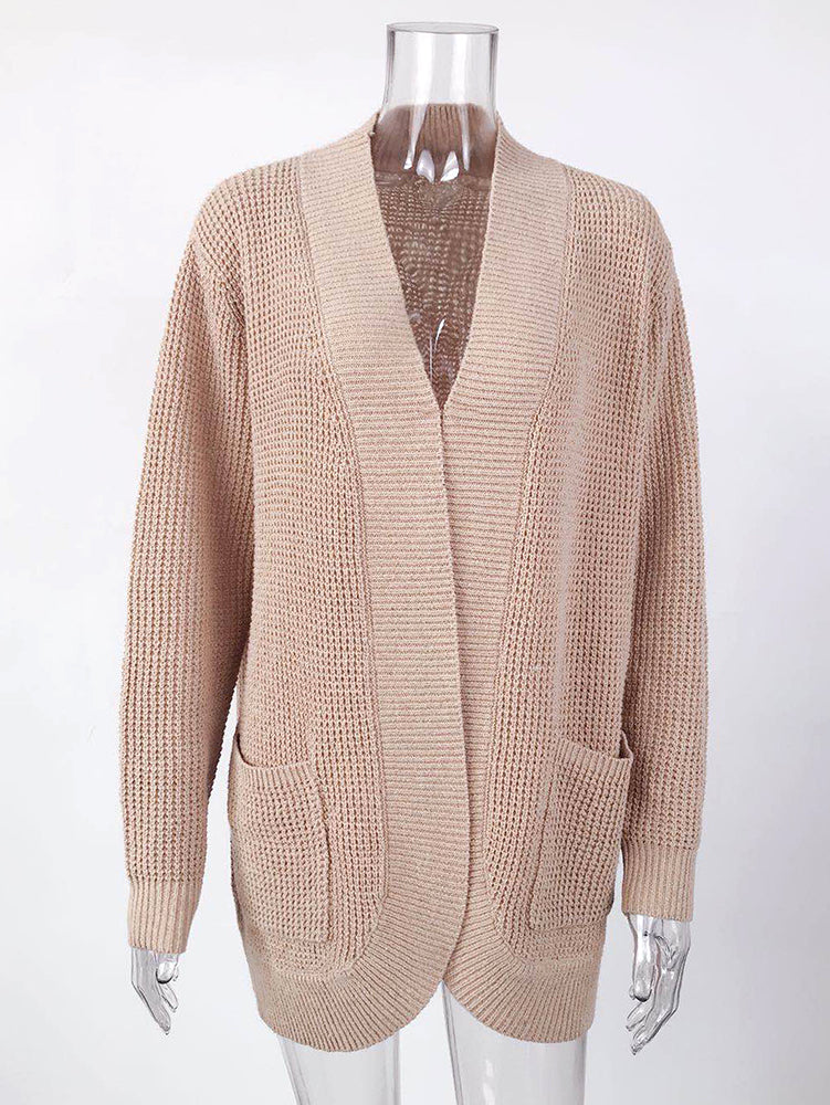 Casual Solid Color Knitted Cardigan Top