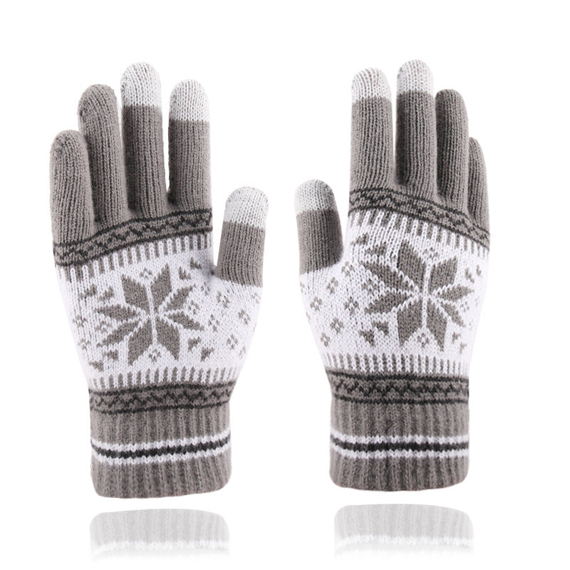 Christmas Snowflake Thciken Knitted Wool Gloves