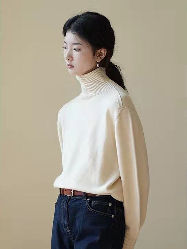 Retro Loose Solid Color High-Neck Sweater