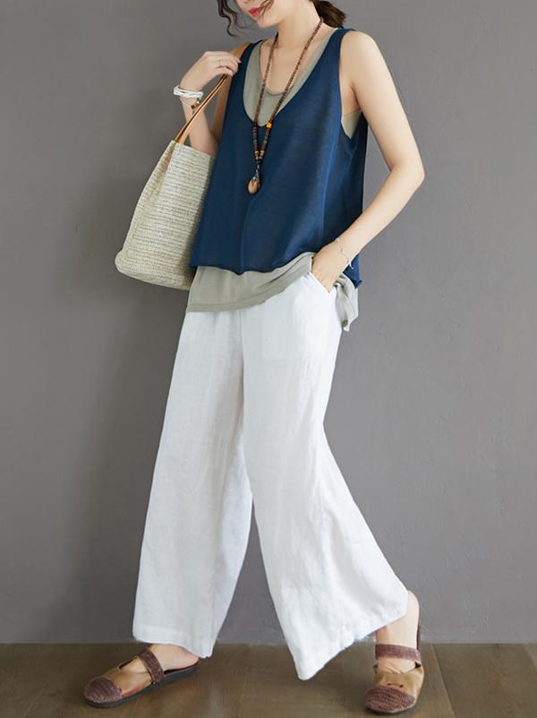 False Two Sleeveless Round Neck Knit Vest