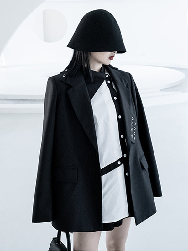 Women Irregular Contrasting Color Large Lapel Collar Casual Shirt