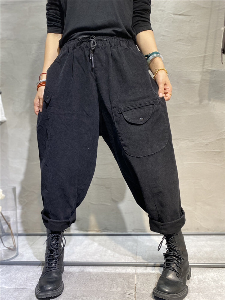 Elastic Waist Patch Pocket Harem Pants