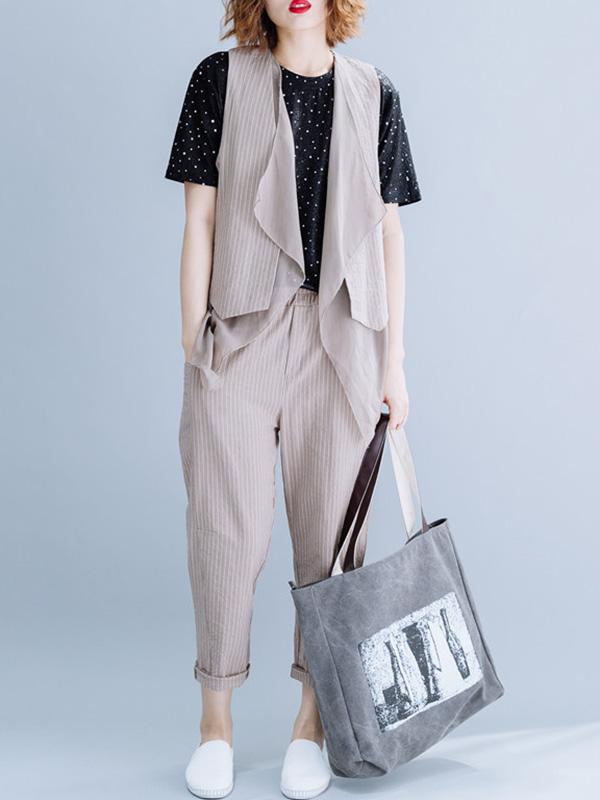 Two-Pieces Striped Cropped Vest And Harem Pants Suits