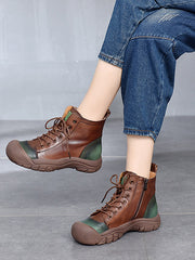 Retro Color-Block Platform Ankle Boots