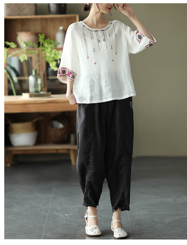 Retro Loose Embroidered T-Shirt