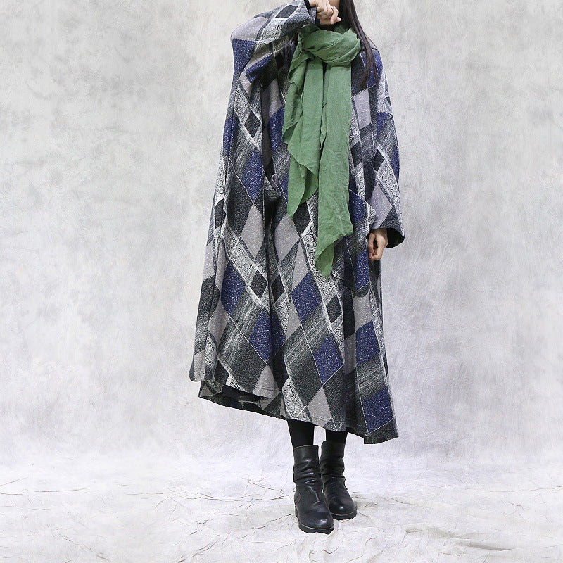 Retro Loose Plaid Hooded Maxi Dress