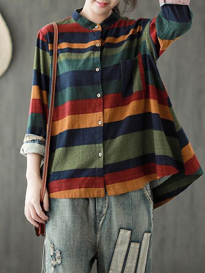 Loose Colorful Stripe A-line Shirt