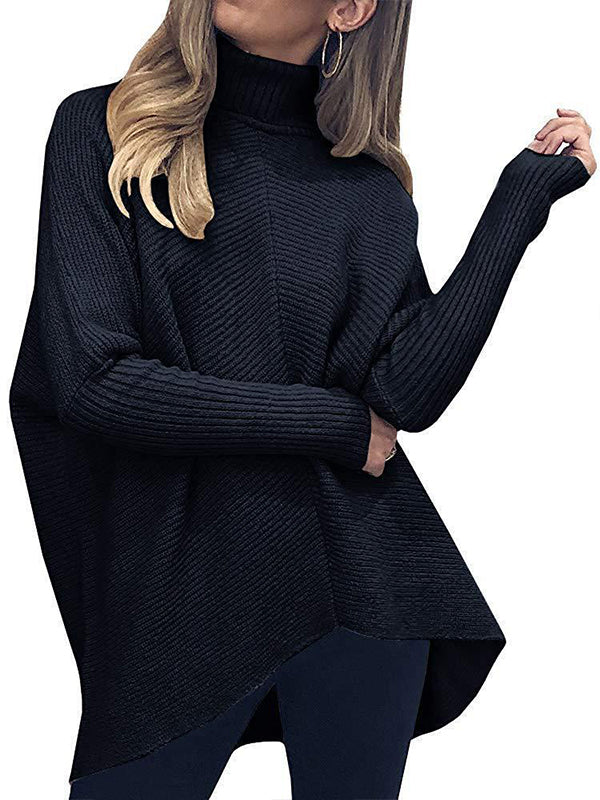 High Neck Asymmetrical Bat Sleeve Knit Sweater