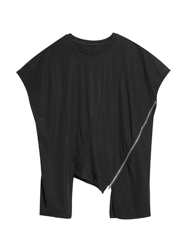 Original Asymmetric Zipper Short Sleeve T-Shirts Tops