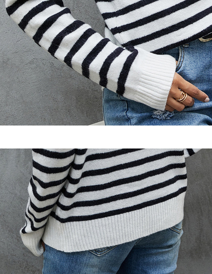 Casual Striped Stand Collar Sweater