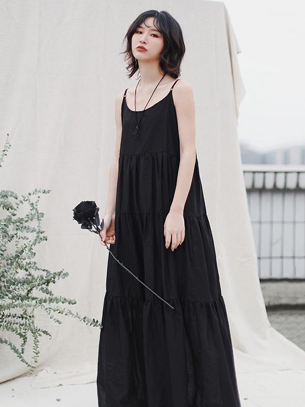 Loose Solid Pleated Splicing Sleeveless Dress