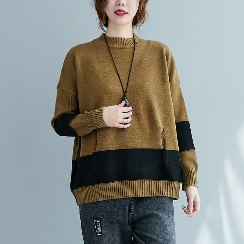 Women Simple Color Block Sweater