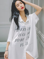 Lettered Printed Loose V-Neck Shirt