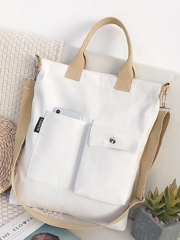 3 Colors With-pockets Canvas Handbag