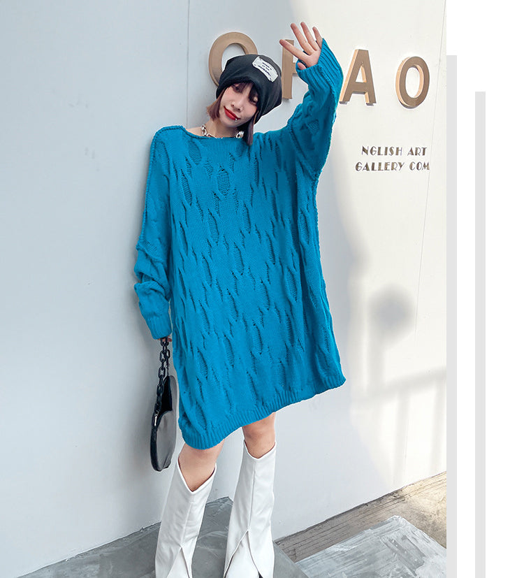 Loose Long Sleeve Solid Color Knitted Sweater