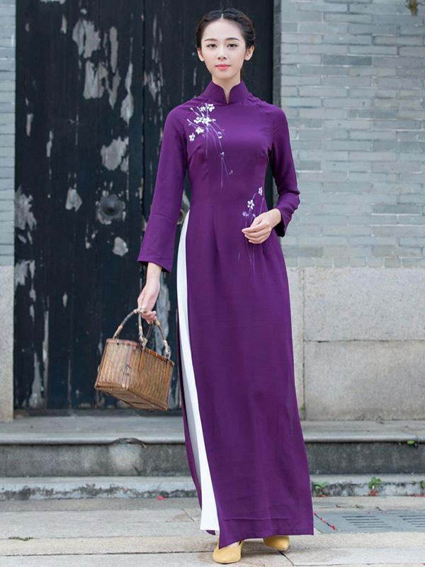 Purple Split-side Long Cheongsam Ao Dai