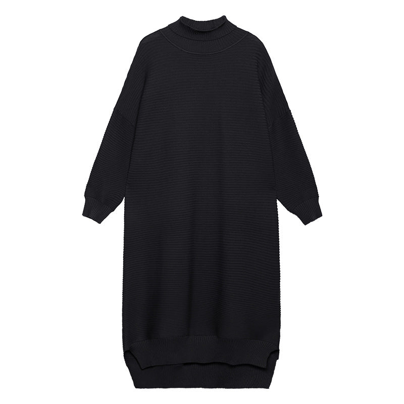 Long Sleeve Loose Sweater Dress With Irregular Splits