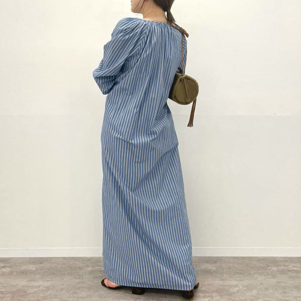 Loose And Retro Striped Maxi Dress