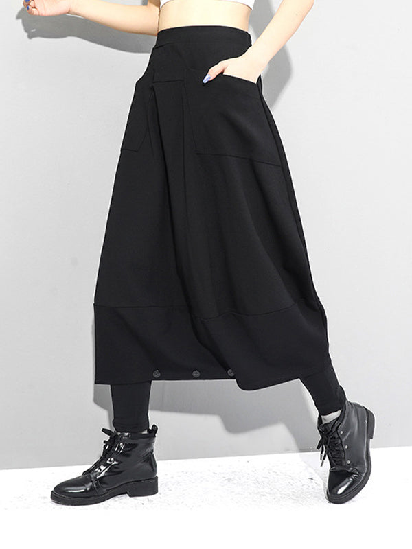 Women Solid Color Elastic Waist Casual Pants