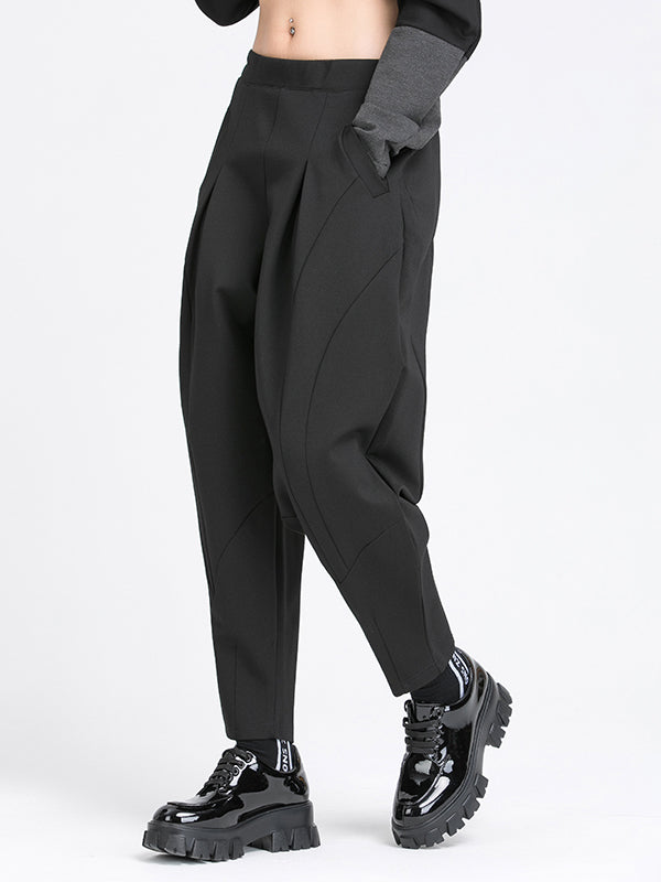 Minimalist Casual Split-Joint Pleats Black Harem Pants