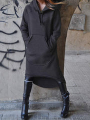 Fleece Hooded Irregular Long Sweatshirt