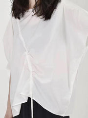 White&Black Asymmetric Drawstring T-Shirt