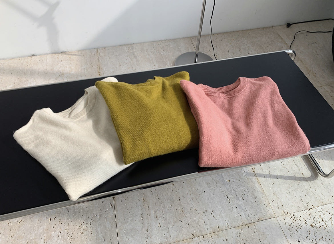 Round Neck Solid Color Pullover Wool Sweater