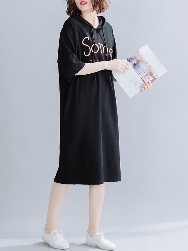 Loose Letter Embroidered Casual Hoodie Dress