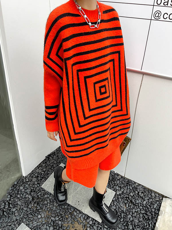 Casual Jacquard Knitting Sweater&Short Two Pieces Set