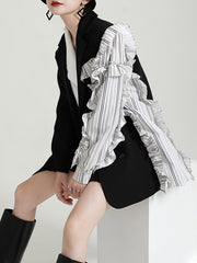 Contrast Color Stitching Ruffled Casual Suit Outwear