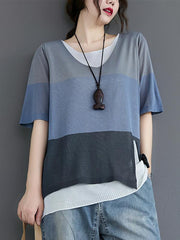 Loose False-Two Light Knitting Striped T-Shirts