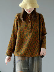 Retro Floral Loose Long Sleeves Shirts