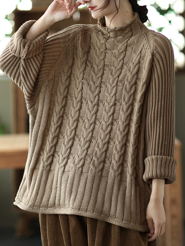 Casual Loose Solid Raglan Sleeve Sweater