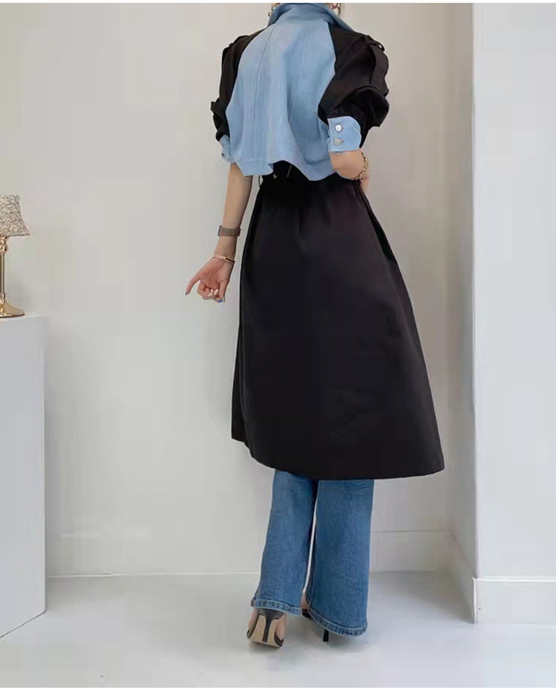 Retro Splicing Denim Midi Outwear