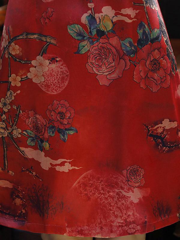 Two Pieces Flower Print Split-side Short Cheongsam