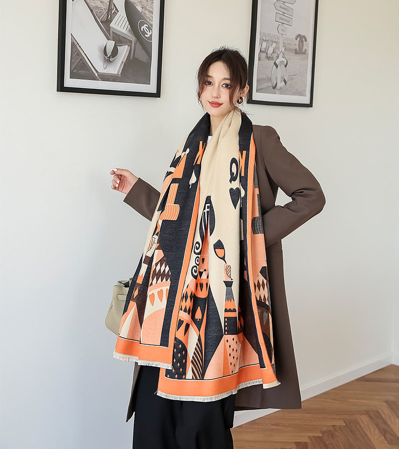 Retro Printed Reversible Warmer Scarf&Shawls