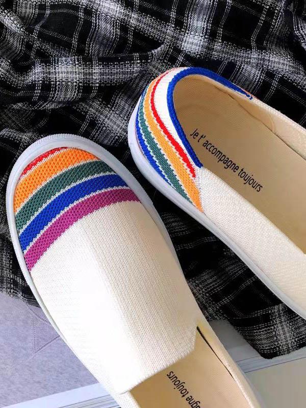 Rainbow Striped Print Casual Flat Shoes