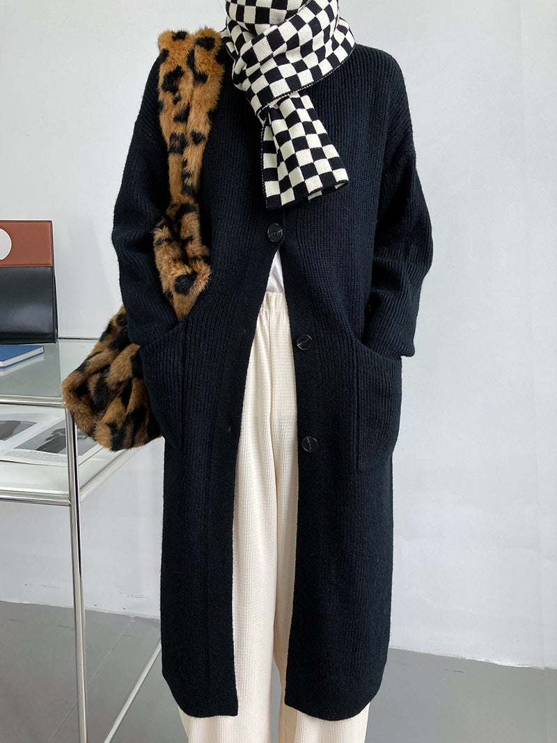 Retro Solid Thicken Knitted Midi Outwear