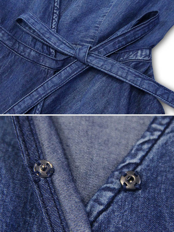 Original Applique V-Neck Denim Dress
