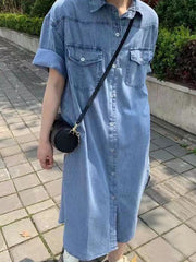 Summer Denim Loose Simple Midi Dress