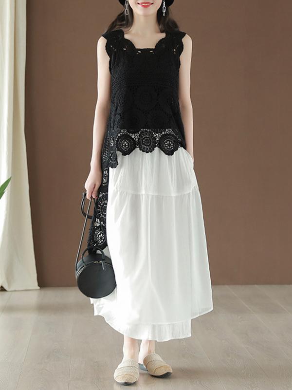 Hollow Out Cropped Long Vest