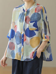 Loose Stand Collar Printed Cardigan Casual Shirt