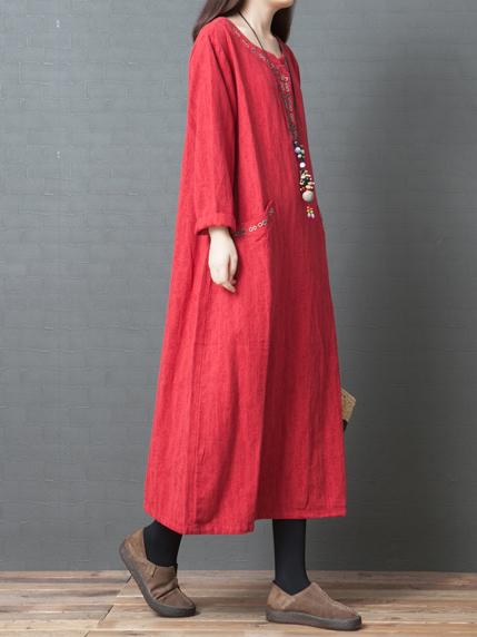 3 Colors Long Sleeves Long Dress