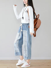 Lace Split-joint Drawstring Jean Pants