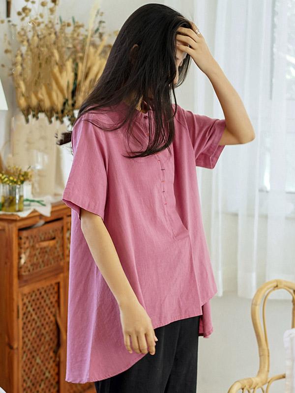 Loose Solid Color High-Low Casual T-Shirt