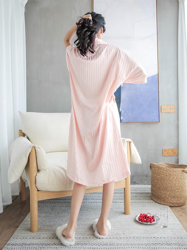 Strawberry Print Striped Ice Silk Loose Pajamas