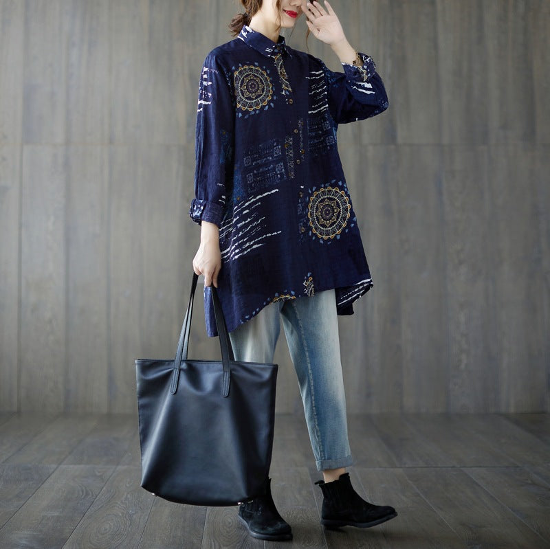 Printed Literary Mid-Length Casual Shirt